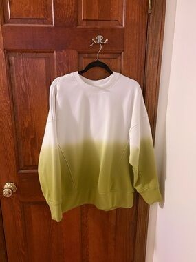 CALIA Soft Scuba Fleece Crew Sweatshirt Avocado Green Dip Dye Ombre NWOT Sz M